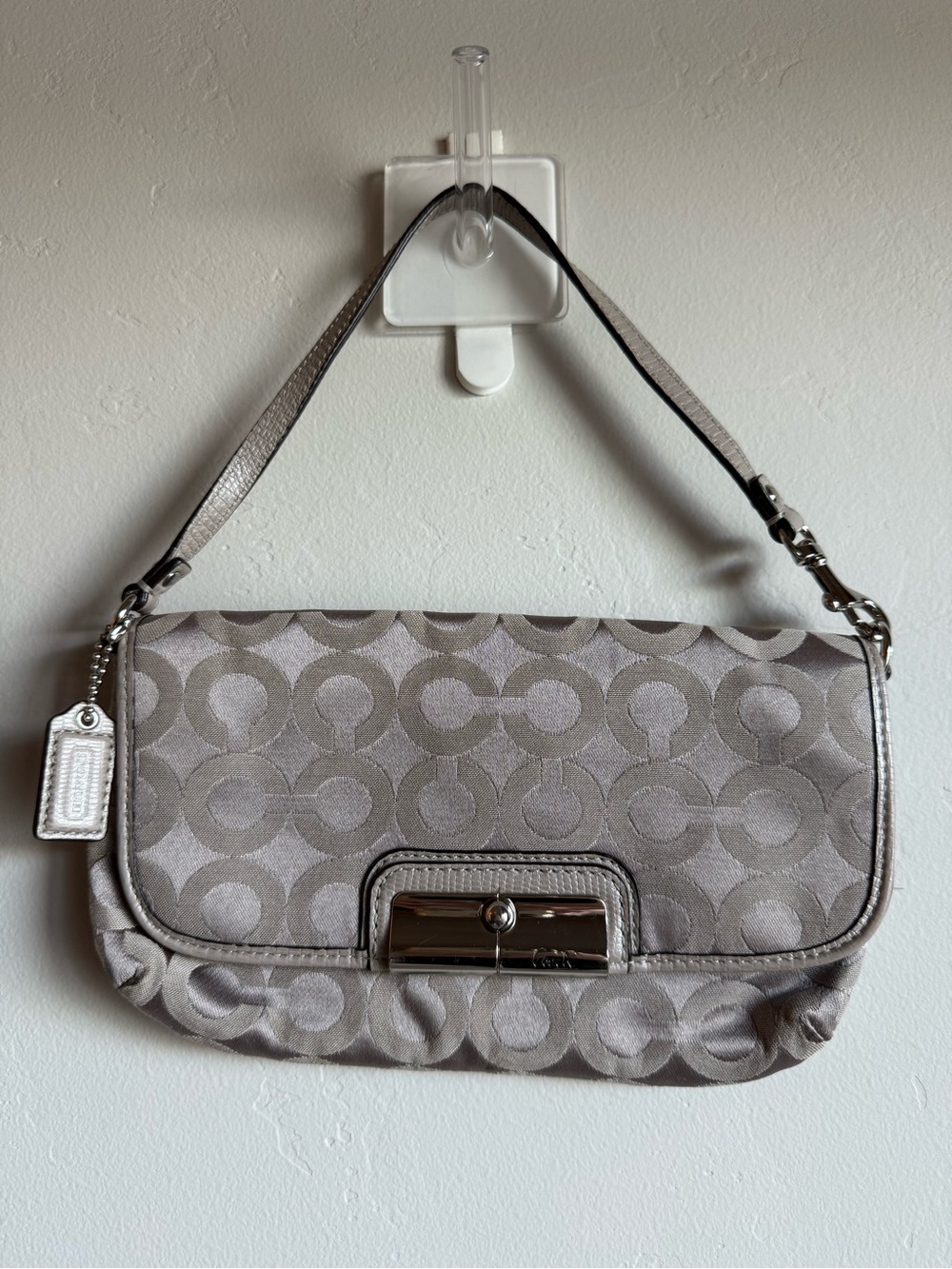 Y2K Coach signature mini purse wristlet in gray beige khaki
